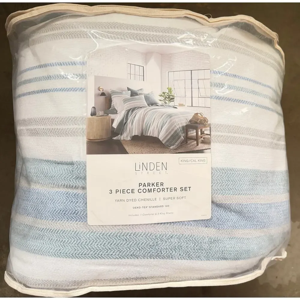 NEW! Linden Street Parker Stripe 3PC Comforter Set Abyss Green King/Cal King